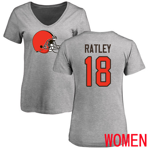 Cleveland Browns Damion Ratley Women Ash Jersey #18 NFL Football Name and Number Logo T Shirt